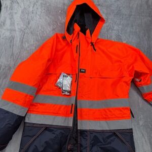 Helly Hansen Workwear Waterproof Parka Men L High Vis Orange Navy Helly Tech NEW